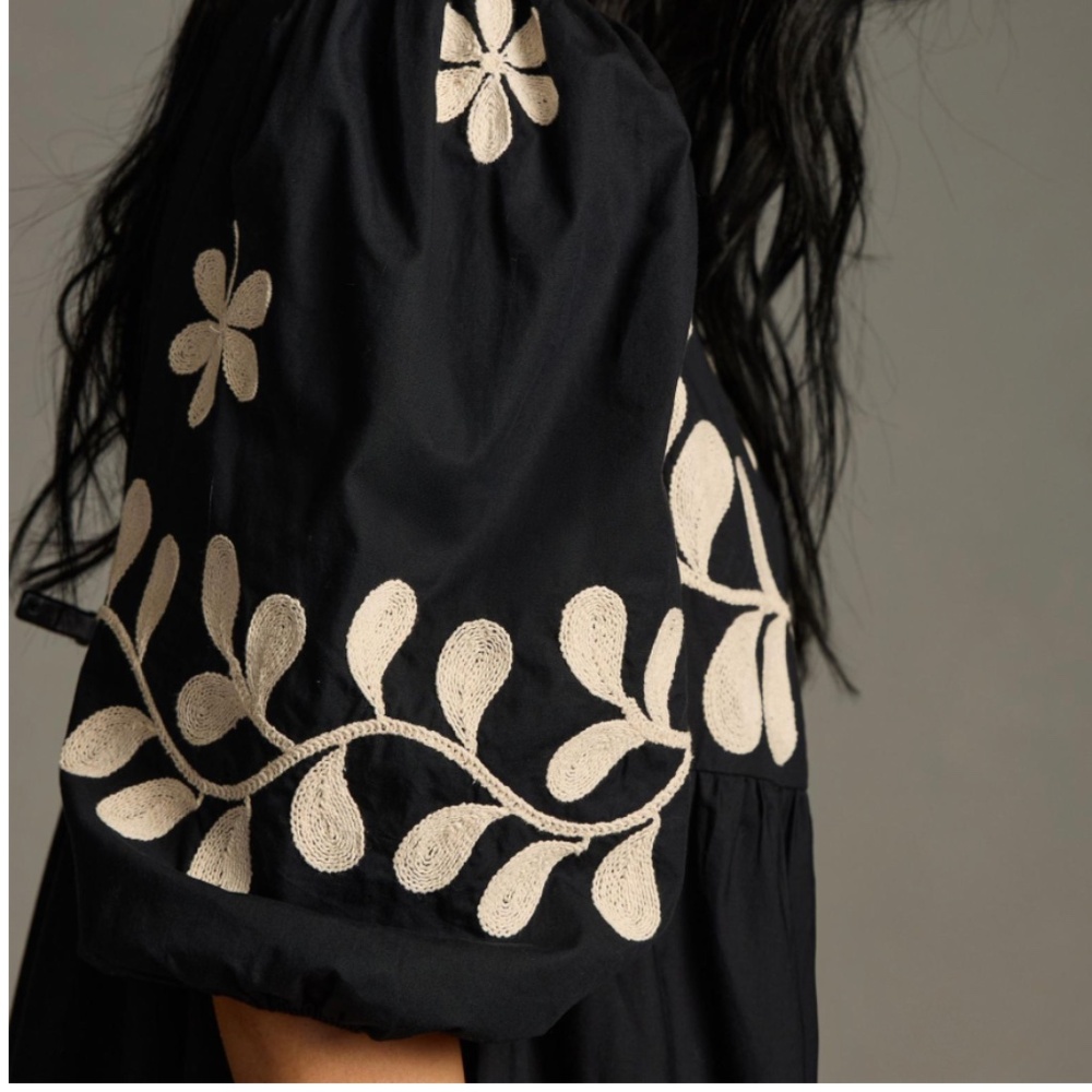 NWT | Anthropologie Embroidered Puff-Sleeve Midi Dress | Size S - Picture 4 of 7